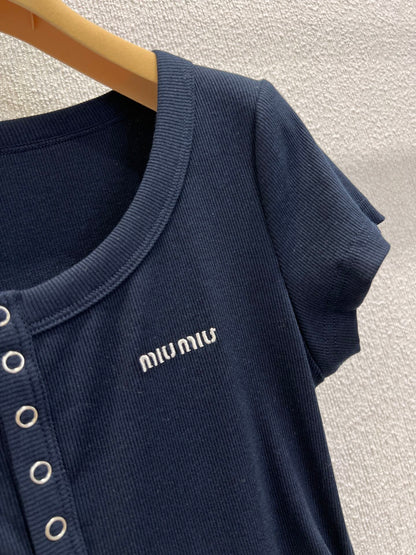 M 25SS Spring/Summer New Embroidered Cotton Short Sleeve + Tencel Denim Wide Leg Set