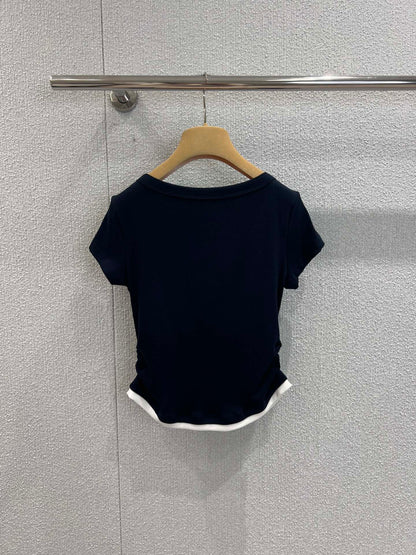 M 25SS Spring/Summer New Embroidered Cotton Short Sleeve + Tencel Denim Wide Leg Set