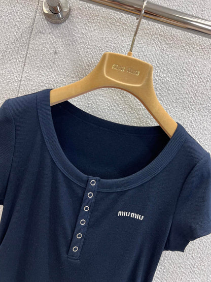 M 25SS Spring/Summer New Embroidered Cotton Short Sleeve + Tencel Denim Wide Leg Set