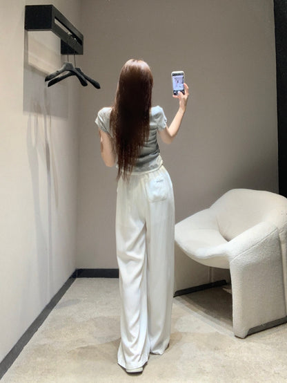 M 25SS Spring/Summer New Embroidered Cotton Short Sleeve + Tencel Denim Wide Leg Set