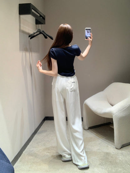 M 25SS Spring/Summer New Embroidered Cotton Short Sleeve + Tencel Denim Wide Leg Set