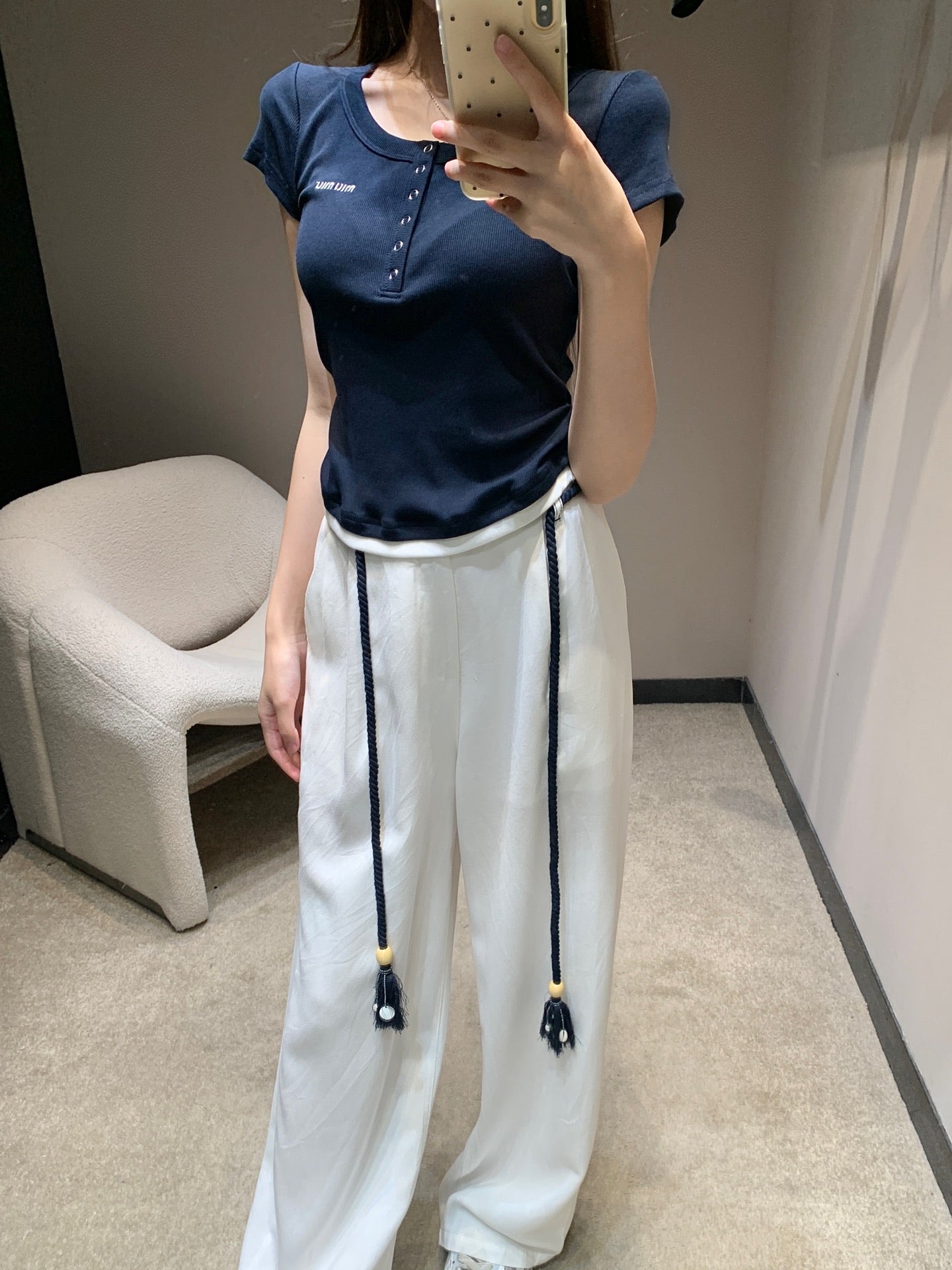 M 25SS Spring/Summer New Embroidered Cotton Short Sleeve + Tencel Denim Wide Leg Set