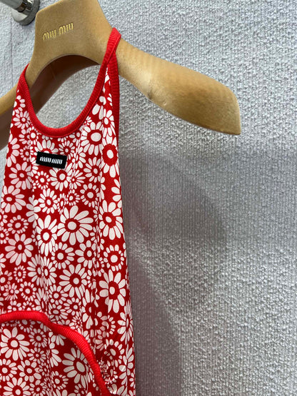 M 25 new spring and summer red floral halter dress
