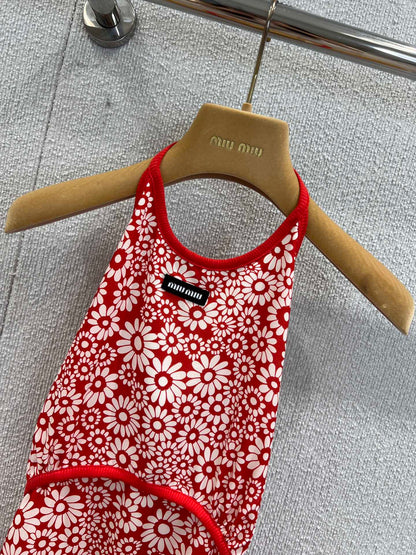 M 25 new spring and summer red floral halter dress