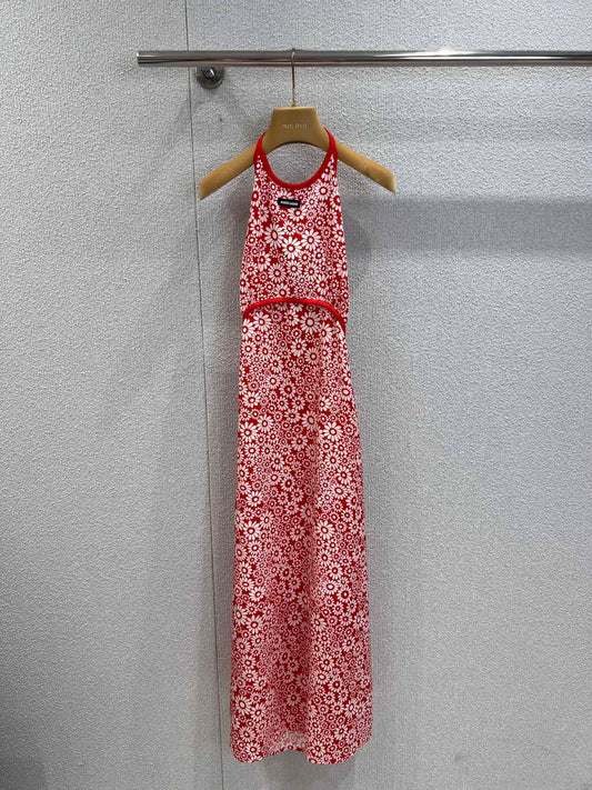 M 25 new spring and summer red floral halter dress