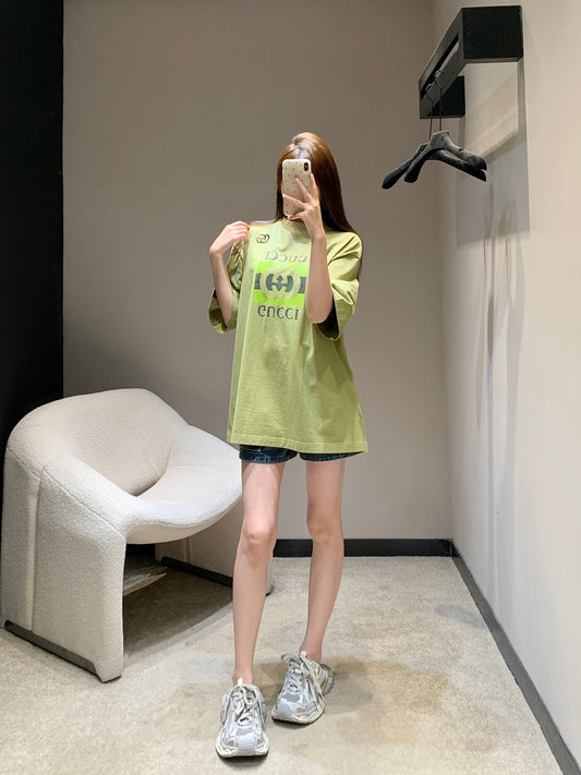 G 25Fw Early Autumn New Product Embroidered Letter Print Distressed Round Neck Short Sleeve T-shirt