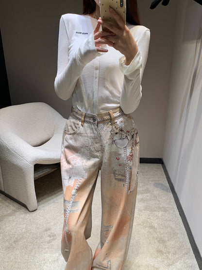 Acn 25FW Early Fall New Pearl Chain Print Jeans