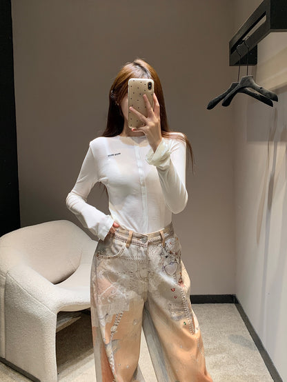 Acn 25FW Early Fall New Pearl Chain Print Jeans