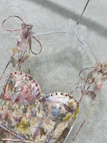 Z 25 New Flower Cluster Printed Halter Dresses