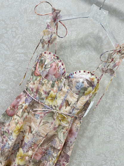 Z 25 New Flower Cluster Printed Halter Dresses