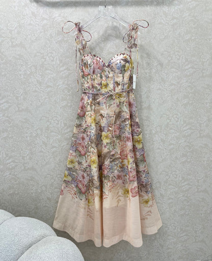 Z 25 New Flower Cluster Printed Halter Dresses