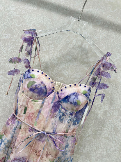 Z 25 New Flower Cluster Printed Halter Dresses