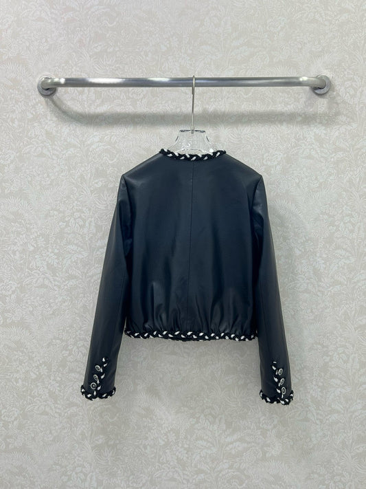 C 25 New Knitted Edge Leather Jacket