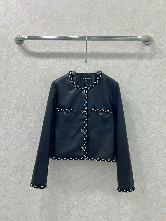 C 25 New Knitted Edge Leather Jacket