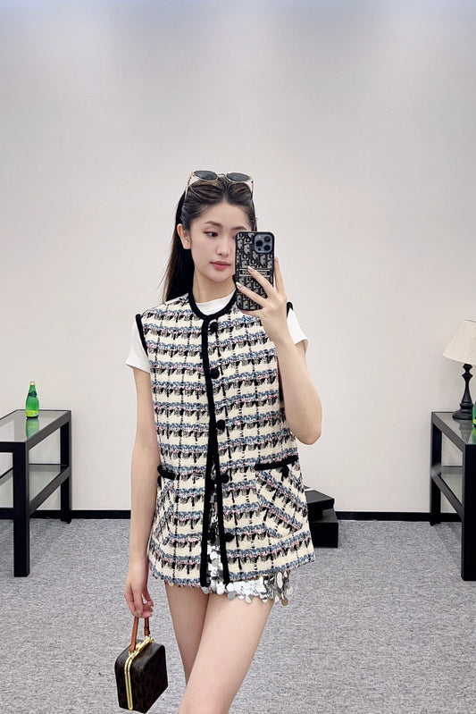 V 25 New Plaid Pocket Single Breasted Vest Jacket