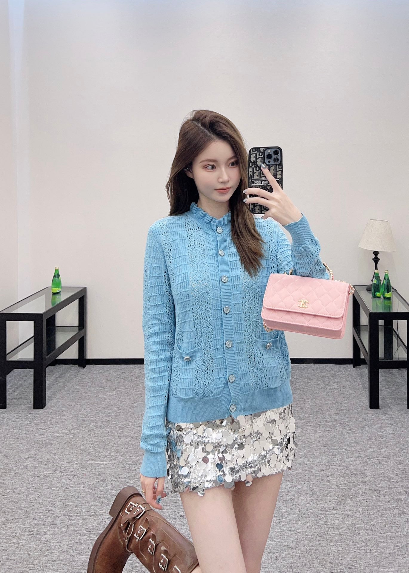 C 25 Lace hollow knitted cardigan