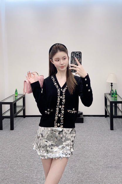 C 25 Beaded flower knitted cardigan