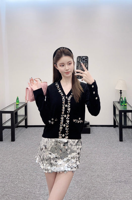 C 25 Beaded flower knitted cardigan