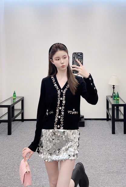 C 25 Beaded flower knitted cardigan