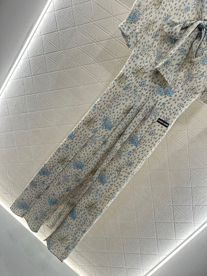 M 25 Tie Lace Cuffs Floral Long Dress
