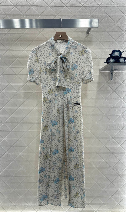 M 25 Tie Lace Cuffs Floral Long Dress