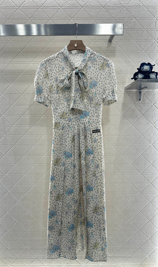 M 25 Tie Lace Cuffs Floral Long Dress