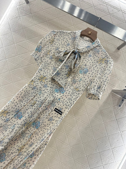 M 25 Tie Lace Cuffs Floral Long Dress