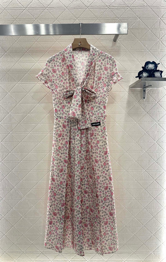 M 25 Tie Lace Cuffs Floral Long Dress