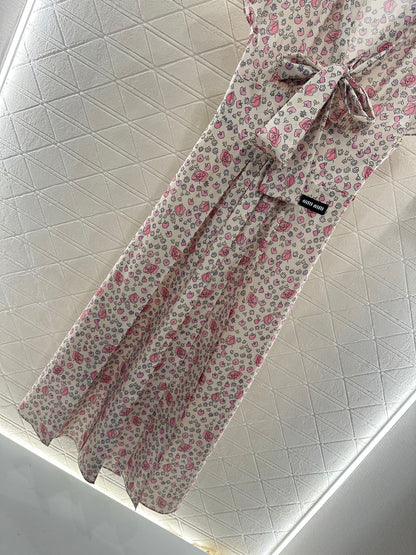 M 25 Tie Lace Cuffs Floral Long Dress