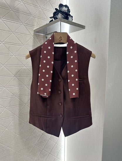 D 25 Silk scarf vest wide-legged pants set