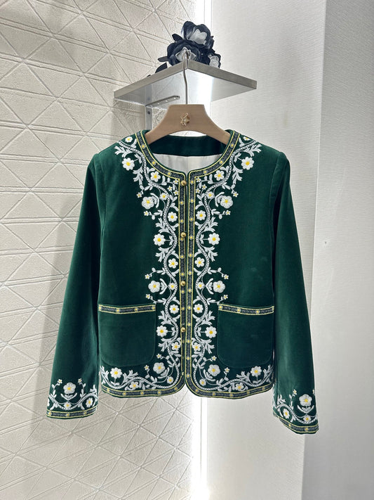 CE 2025 Velvet Embroidery Crew Neck Jacket