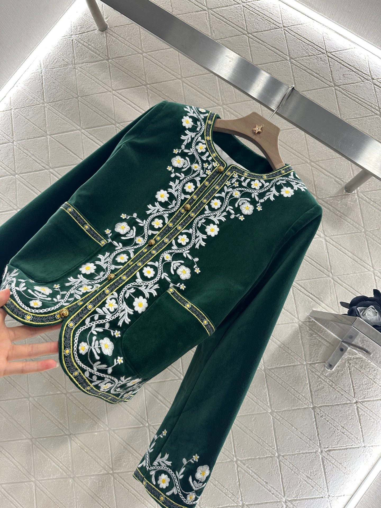 CE 2025 Velvet Embroidery Crew Neck Jacket