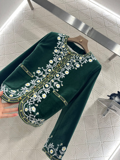 CE 2025 Velvet Embroidery Crew Neck Jacket