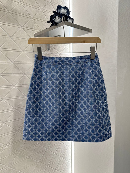 CE 2025 new embroidered denim lapel jacket skirt suit