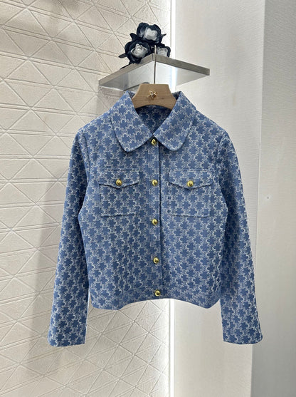 CE 2025 new embroidered denim lapel jacket skirt suit