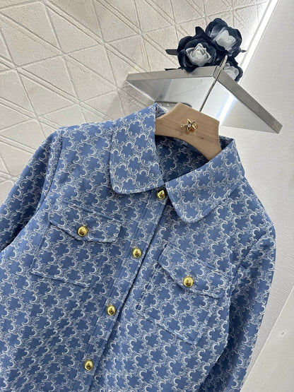 CE 2025 new embroidered denim lapel jacket skirt suit