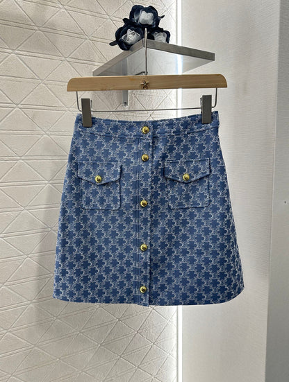 CE 2025 new embroidered denim lapel jacket skirt suit