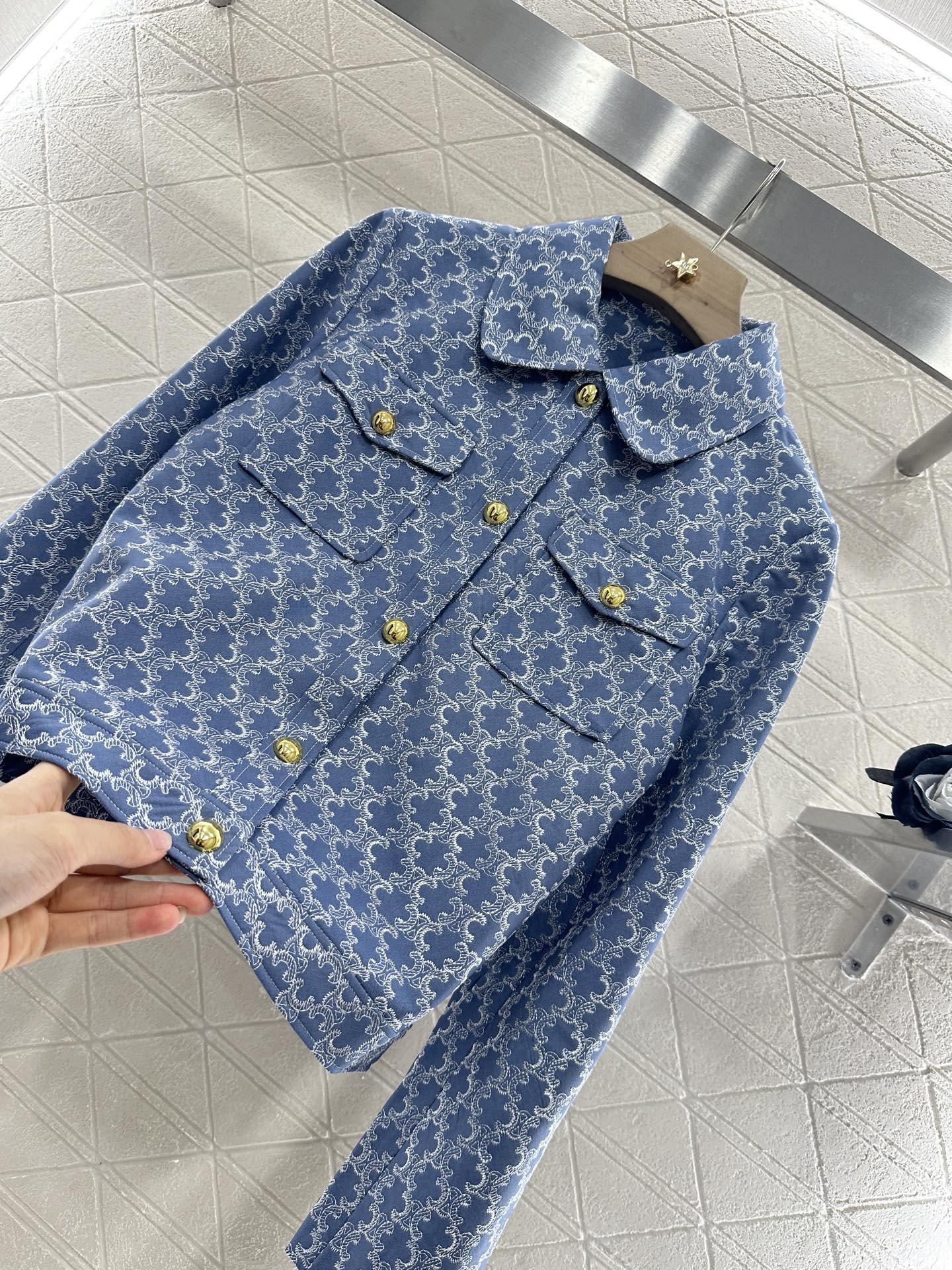 CE 2025 new embroidered denim lapel jacket skirt suit