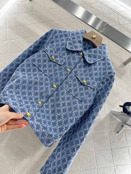 CE 2025 new embroidered denim lapel jacket skirt suit