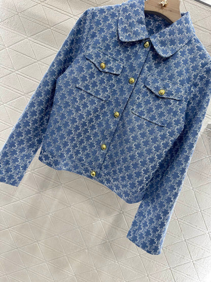 CE 2025 new embroidered denim lapel jacket skirt suit