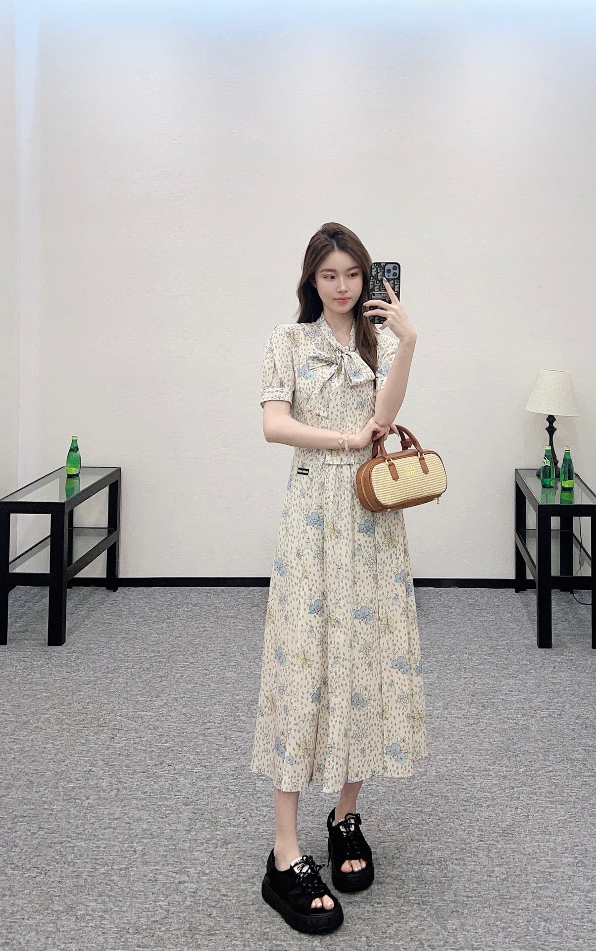 M 25 Tie Lace Cuffs Floral Long Dress