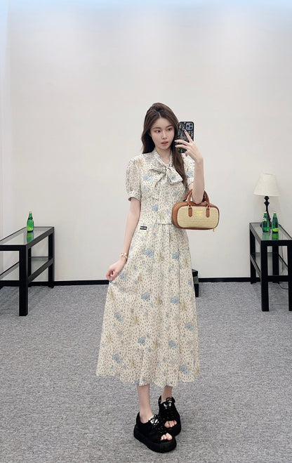 M 25 Tie Lace Cuffs Floral Long Dress