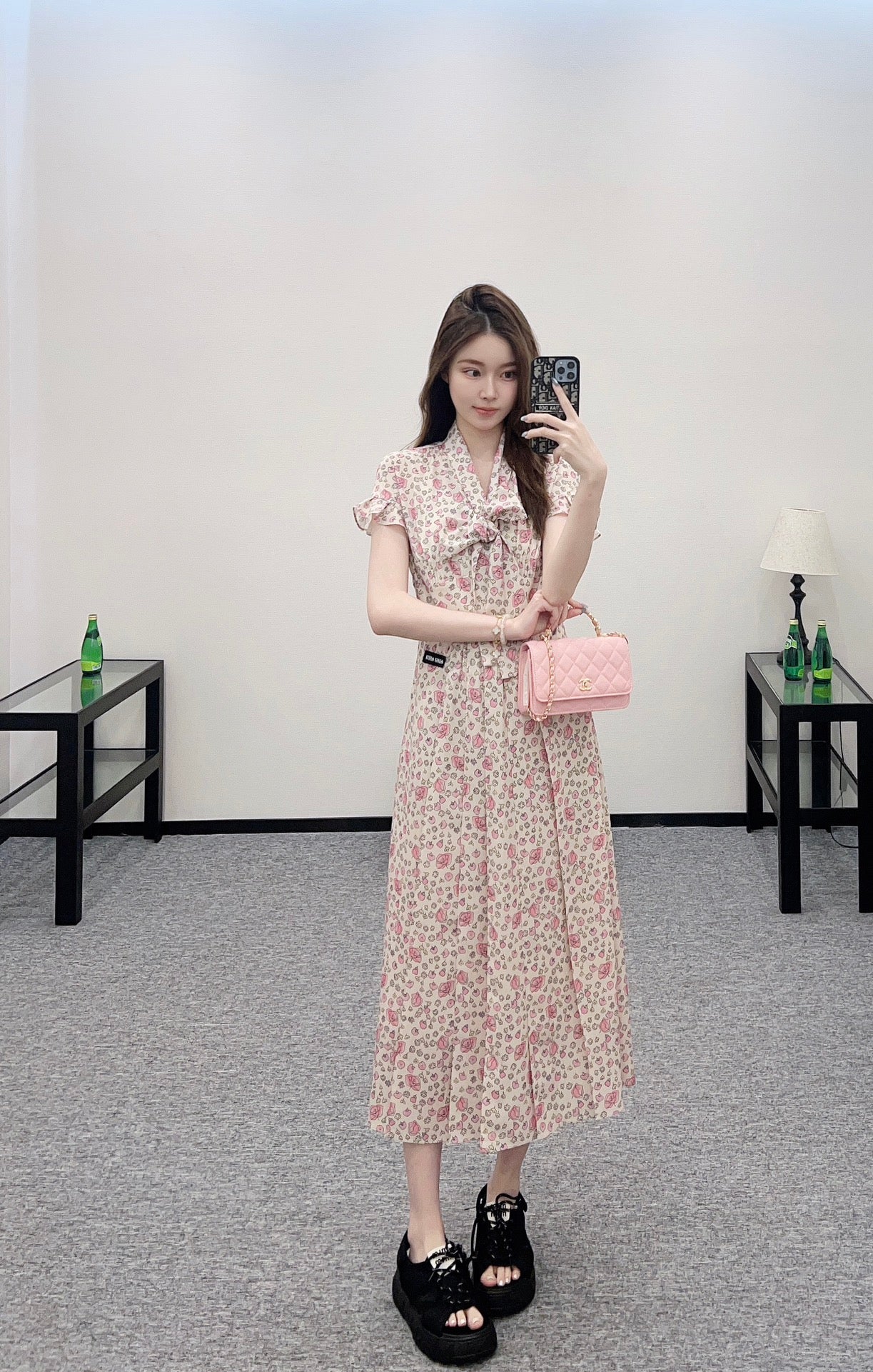 M 25 Tie Lace Cuffs Floral Long Dress