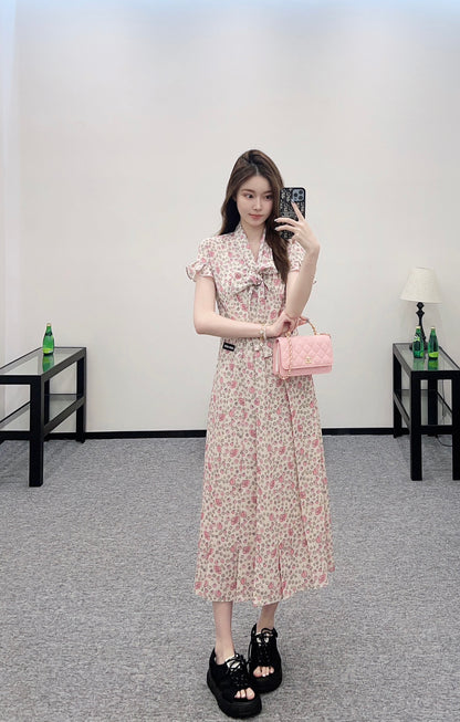 M 25 Tie Lace Cuffs Floral Long Dress