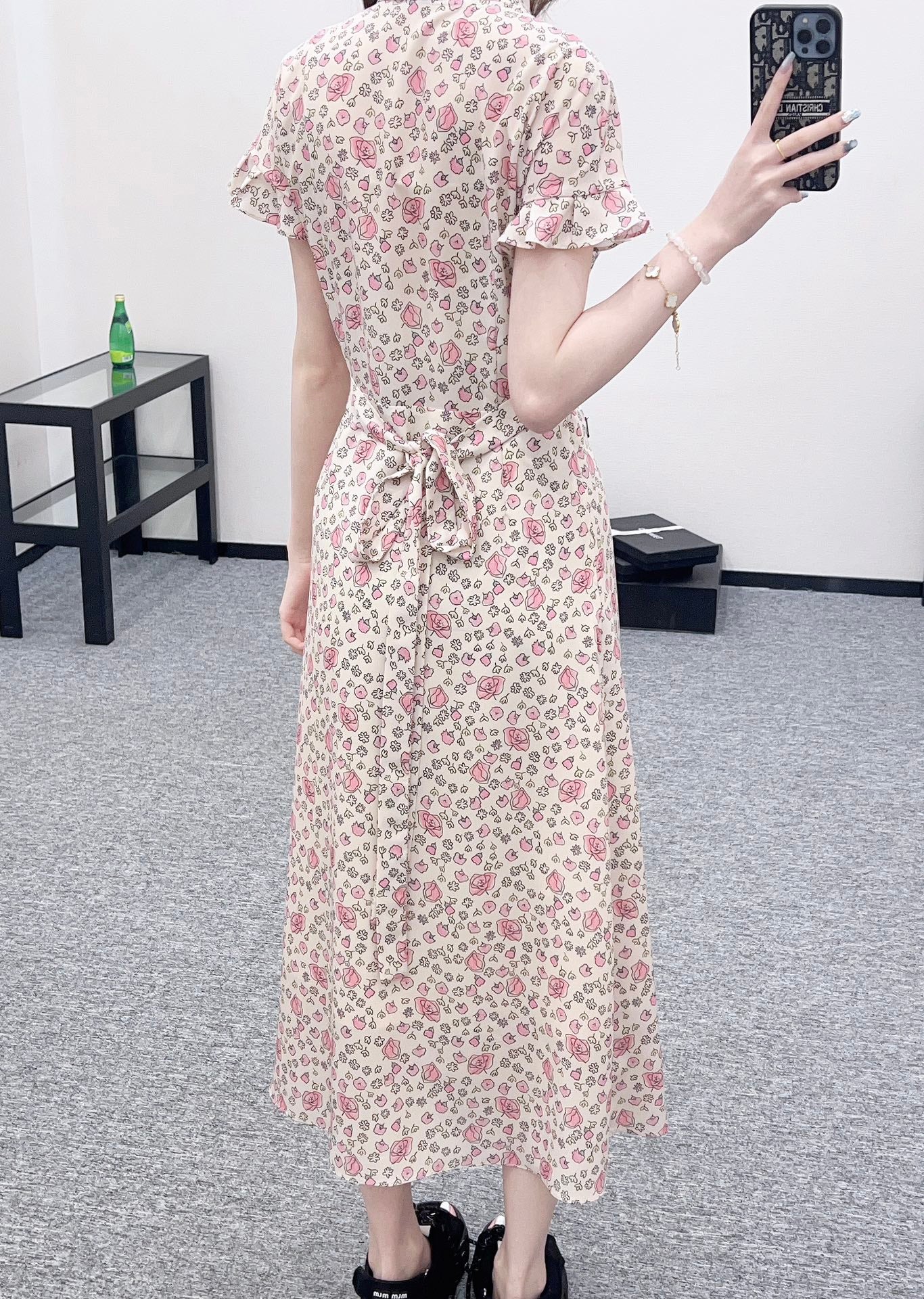 M 25 Tie Lace Cuffs Floral Long Dress