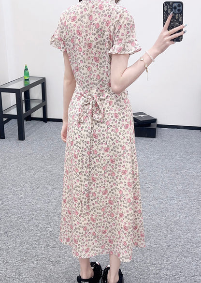 M 25 Tie Lace Cuffs Floral Long Dress