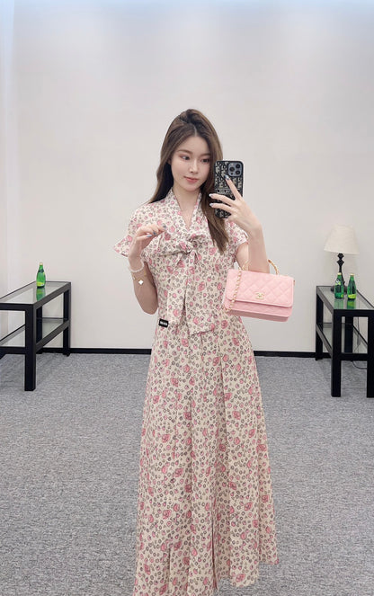 M 25 Tie Lace Cuffs Floral Long Dress