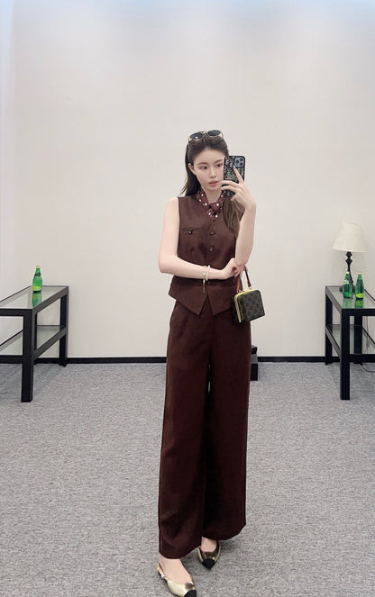 D 25 Silk scarf vest wide-legged pants set