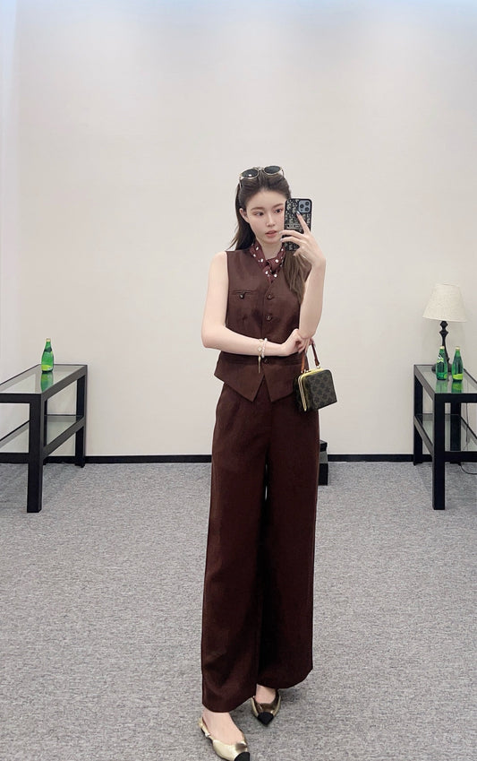 D 25 Silk scarf vest wide-legged pants set
