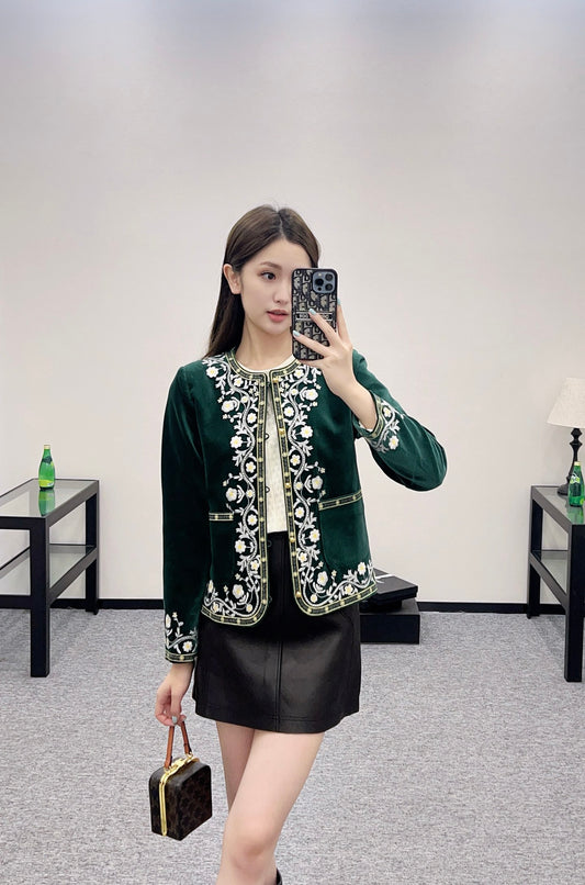 CE 2025 Velvet Embroidery Crew Neck Jacket